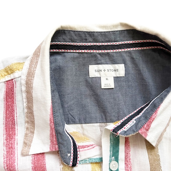 Sun+Stone Men’s Silas Regular Fit Texture Stripe Print Linen Shirt - Picture 3 of 5